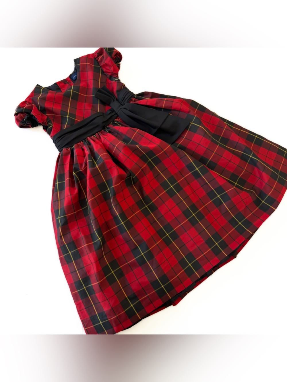 Ralph Lauren Kids Girls Dress Size 6 Red Tartan Plaid Taffeta Holiday Velvet Bow